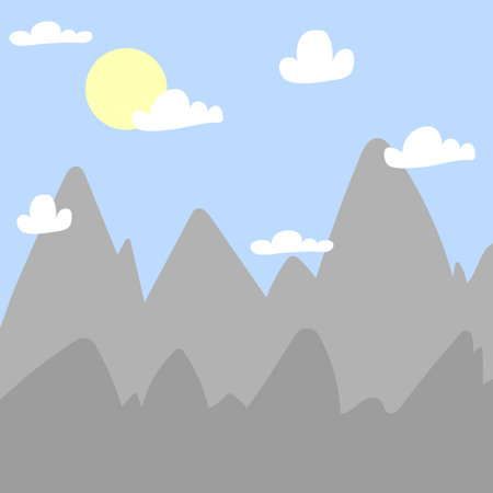 Cartoon mountains sun clouds. Space travel. Travel game background. Vector illustration.のイラスト素材