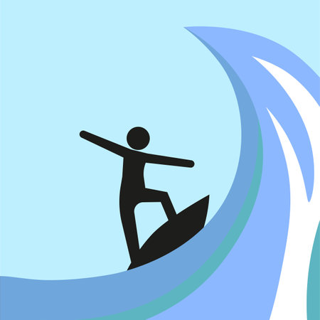 Cartoon wave surfing. Summer vacation. Design element, clipart. Happy lifestyle. Vector illustration.のイラスト素材