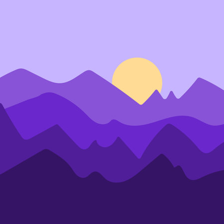 cartoon mountains night moon. Dark sky background. Vector illustration.のイラスト素材