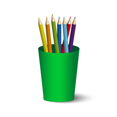 Cartoon 3d pencils glass. Office icon. Education illustration. School icon. Vector illustration.のイラスト素材