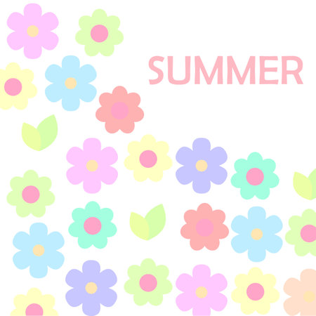 Summer flowers background. Line drawing. Vintage floral frame. Spring botanical print. Vector illustration.のイラスト素材