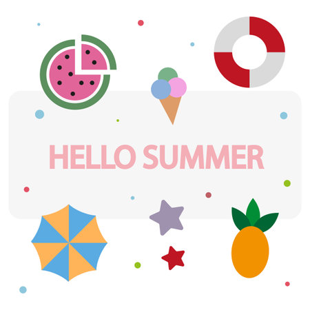 hello summer background items. Sea shell drawing. Vacation concept. Vector illustration.のイラスト素材