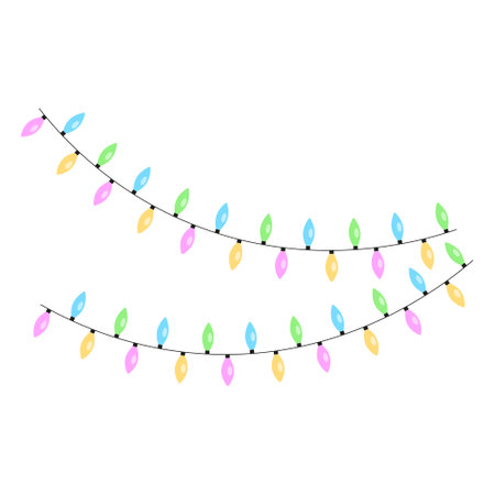 Colored light bulbs garland. Festival season. Vector illustration.のイラスト素材