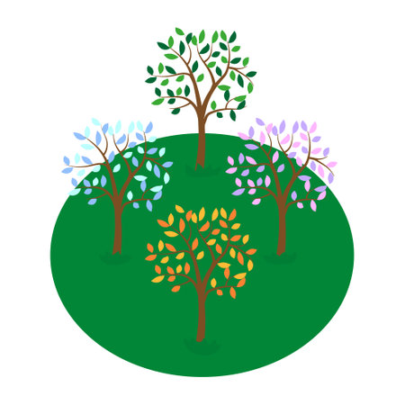 trees four seasons. Winter spring summer fall. Vector illustration.のイラスト素材