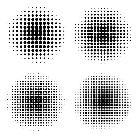 Black halftone spots. Gradient circle background. Design element. Vector illustration.のイラスト素材
