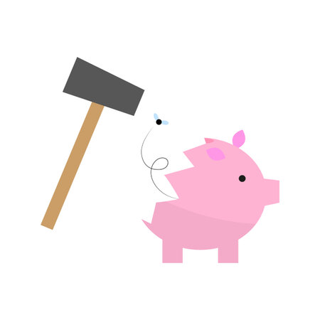 Cartoon piggy bank coins hammer. Business financial investment. Vector illustration.のイラスト素材