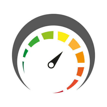 Color speedometer. Speed meter. Heating, temperature scale icon. Vector illustration.のイラスト素材