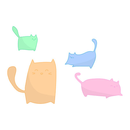Funny cats in different poses. Simple kittens from spots and lines. Cute animal print. Vector illustration.のイラスト素材