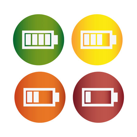 Battery charge indicator icons. color collection of charge power. Battery charge from high to low. Vector illustration.のイラスト素材