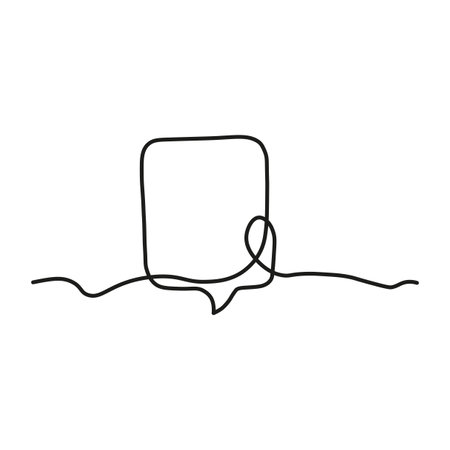 Continuous one line drawing of speech bubble, picture made of single line. Vector illustration. stock image.のイラスト素材