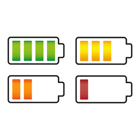 Battery charge indicator icons. color collection of charge power. Battery charge from high to low. Vector illustration.のイラスト素材