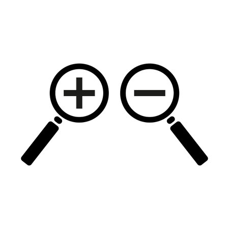Zoom In and Zoom Out Icons. Simple zoom in, zoom out, magnifier glass symbols. search icon. Vector illustration. stock image.のイラスト素材