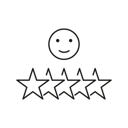 Positive testimonial icon. Smiley icon with stars. Vector illustration. Eps 10.のイラスト素材