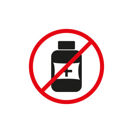 Prohibition sign for medicene botle. Vector illustration. EPS 10.のイラスト素材