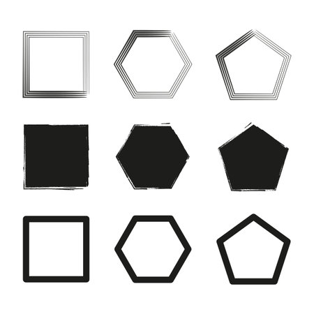 Brush hexagons, squares. Vector illustration.のイラスト素材