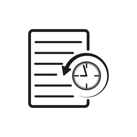 Plan with a clock and hand. Icon of clock check sheet and arrows. Vector illustration. EPS 10.のイラスト素材