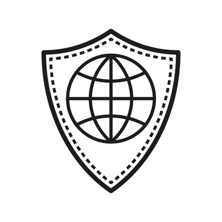 Globe with shield icon. World secure. Global insurance or protection symbol. Vector illustration. EPS 10.のイラスト素材