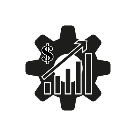 Dollar chart in cogwheel icon. Simple dollar growth with gear icon. Symbol dollar and graph in cog. Vector illustration. EPS 10.のイラスト素材