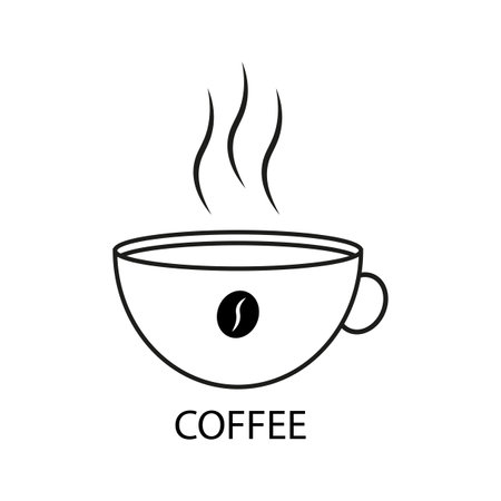 A cup of coffee with steam coming out of it and a coffee beanのイラスト素材