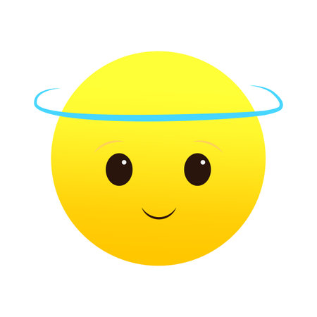 Halo emoji, joyful face. Angelic smile. Vector illustration. EPS 10.のイラスト素材