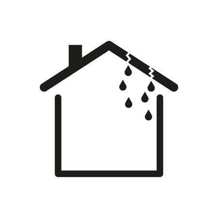 House leakage problem. Roof damage with raindrops. Home maintenance issues. Waterproofing concept. Vector illustration. EPS 10.のイラスト素材
