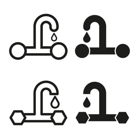 Set of water faucet icons. Tap with drop symbol. Plumbing elements design. Vector illustration. EPS 10.のイラスト素材