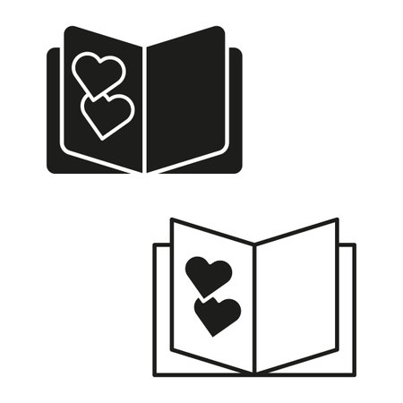 Love story book icon. Romantic novel symbol. Hearts and literature sign. Vector illustration. EPS 10.のイラスト素材