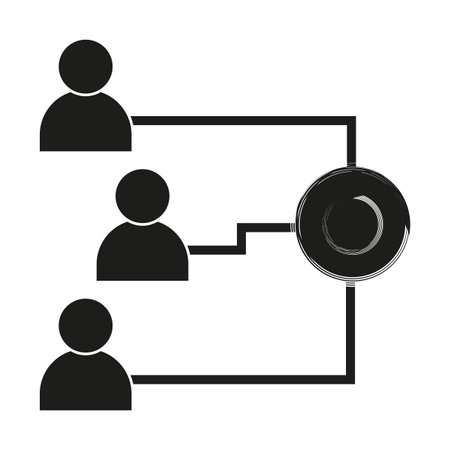 Human silhouettes connected to a magnifying glass. Analysis or scrutiny concept. Research symbol. Vector illustration. EPS 10.のイラスト素材