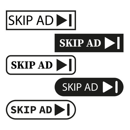 Skip ad button set. Online video advertising icons. Media player interface. Vector illustration. EPS 10.のイラスト素材