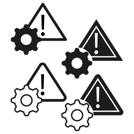 Warning signs gears set. Alert symbols collection. Maintenance concept. Vector illustration. EPS 10.のイラスト素材