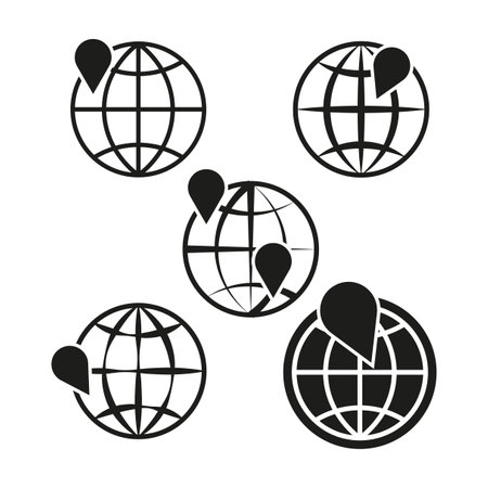 Globes with location pins. Travel and navigation. Vector illustration. EPS 10.のイラスト素材