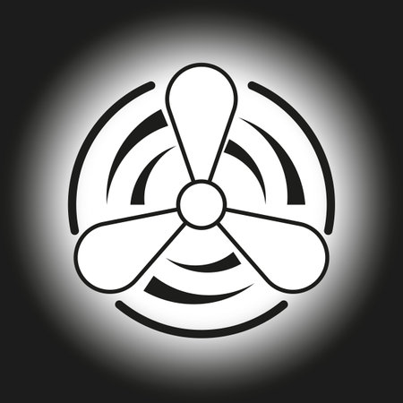 Airflow fan icon with motion effect. Ventilation and cooling symbol. Wind propeller rotation. Vector illustration. EPS 10.のイラスト素材