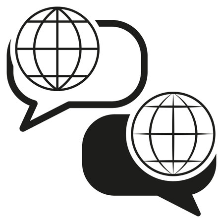 Global communication icons. Speech bubbles with world symbol. Vector illustration. EPS 10.のイラスト素材