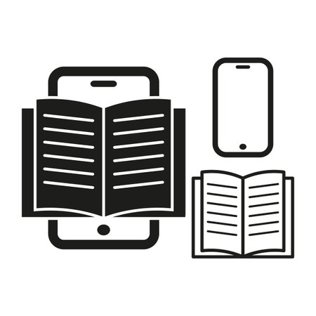 E-book and smartphone icon. Digital and physical book comparison. Vector illustration. EPS 10.のイラスト素材
