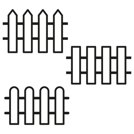 Linear fence icons. Enclosure and security. Boundary representation. Vector illustration. EPS 10.のイラスト素材