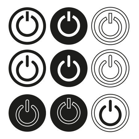 Collection of power buttons. On-off interface symbols. Various circle designs. Vector illustration. EPS 10.のイラスト素材