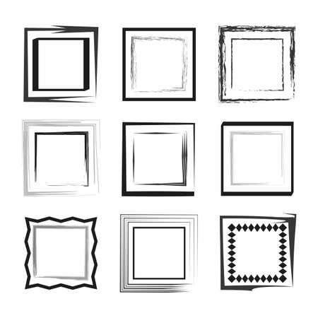 Unique square frames collection. Varied artistic borders. Geometric shapes and styles. Vector illustration. EPS 10.のイラスト素材
