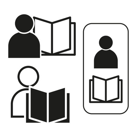 Person reading book icon. E-learning symbol. Digital education representation. Vector illustration. EPS 10.のイラスト素材