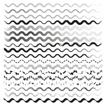 Wavy lines pattern. Abstract sound waves. Distorted texture set. Vector illustration. EPS 10.のイラスト素材