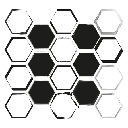 Hexagonal pattern variety. Geometric honeycomb array. Abstract hexagon set. Vector illustration. EPS 10.のイラスト素材