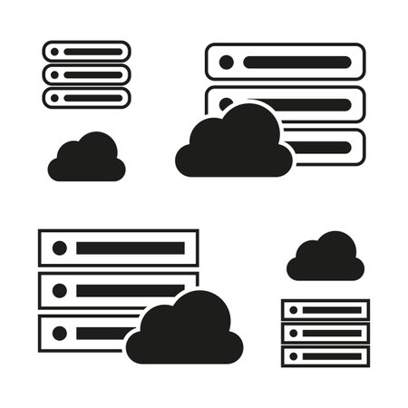 Server database and cloud storage icons. Data center and network connection symbols. Web hosting and internet technology. Vector illustration. EPS 10.のイラスト素材