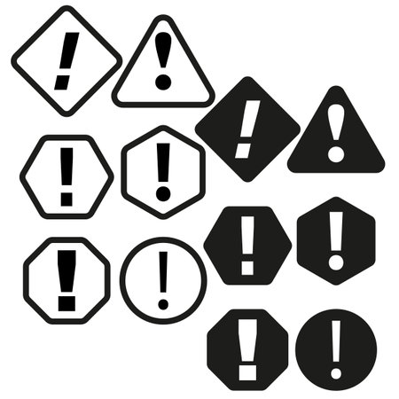 Warning sign collection. Exclamation mark icons. Caution symbols set. Vector illustration. EPS 10.のイラスト素材