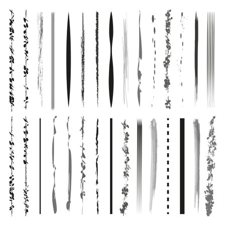 Brush strokes set. Grunge lines collection. Artistic paint marks. Vector illustration. EPS 10.のイラスト素材