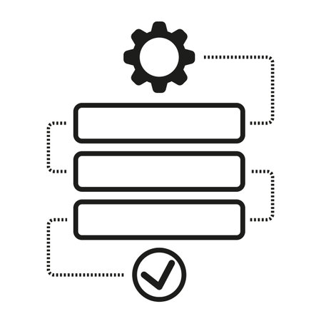 Database configuration and verification icon. Server settings, gear and checkmark symbols. System administration concept. Vector illustration. EPS 10.のイラスト素材