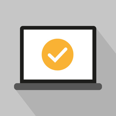Laptop approval Vector icon. Check mark on screen symbol. Task completion concept. Simple flat design.のイラスト素材