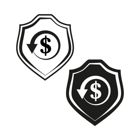 Financial security icon. Dollar sign shield. Investment protection emblem. Secure transaction symbol. Vector illustration. EPS 10.のイラスト素材