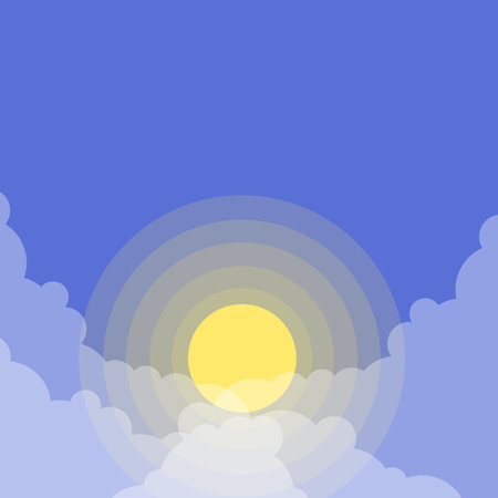 Sunset Clouds Aesthetic. Warm Light Glow Vector. Calm Evening Sky Illustration. Peaceful Sunset View.のイラスト素材