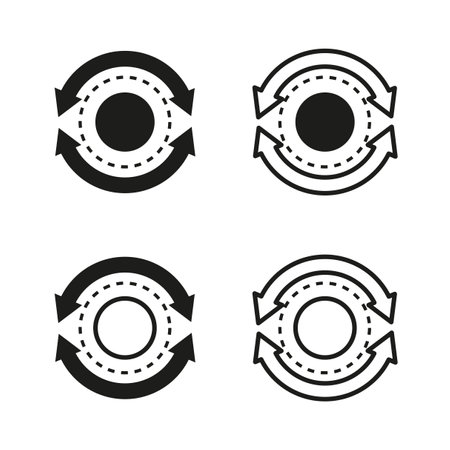 Data processing cycle icons. Information flow diagrams. Continuous system loop symbols. Feedback operations graphics. Vector illustration. EPS 10.のイラスト素材