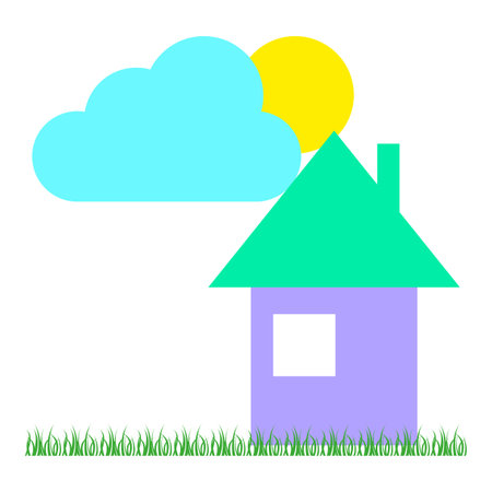 Colorful home illustration. Vector sunny landscape. Simple house and cloud.のイラスト素材