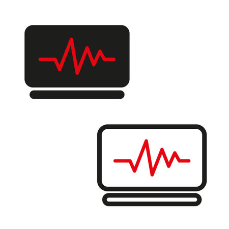 Minimalist Computer Monitor with Heartbeat Pulse Iconのイラスト素材